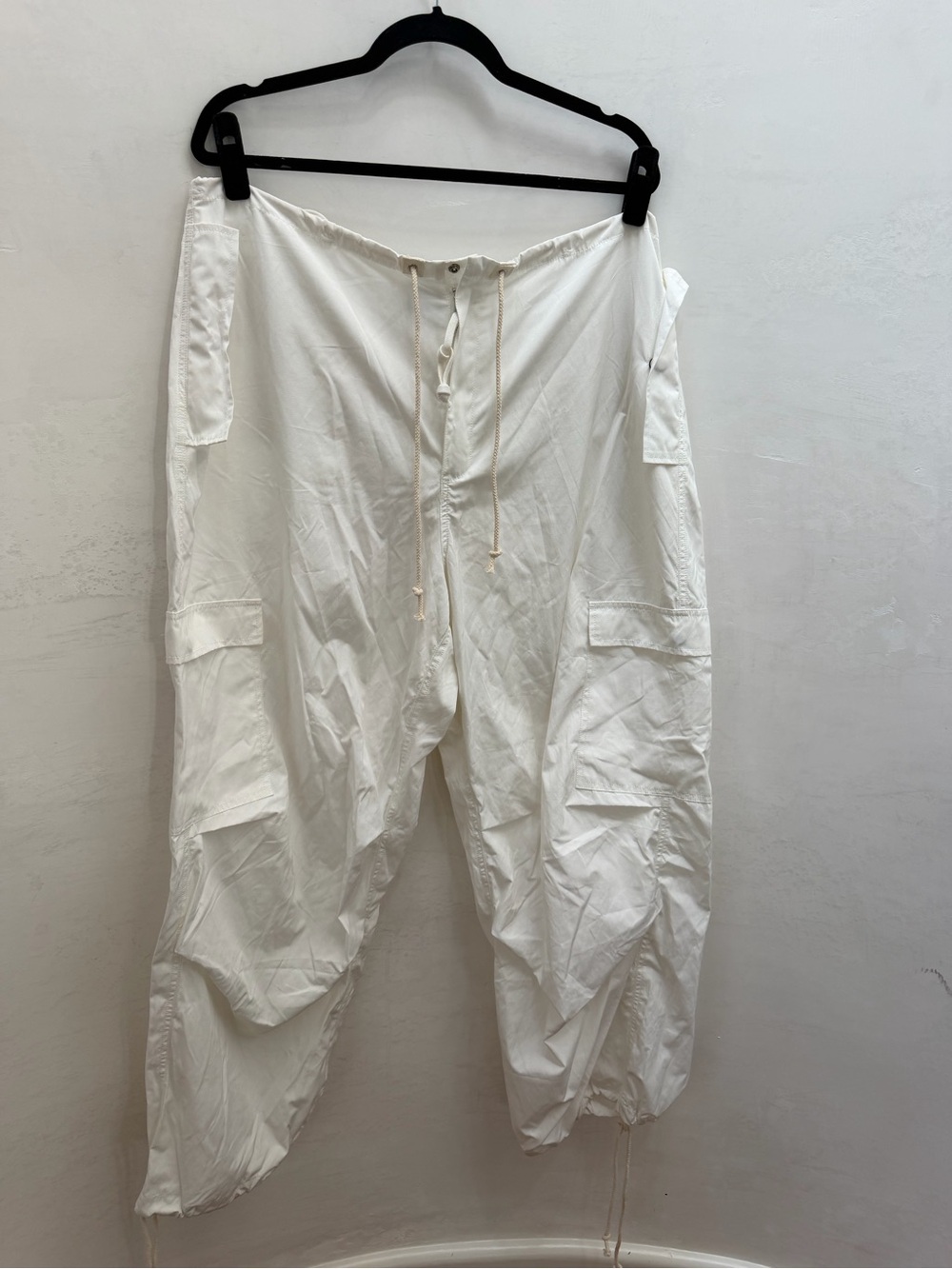 White Cotton Cargo Drawstring Pants
